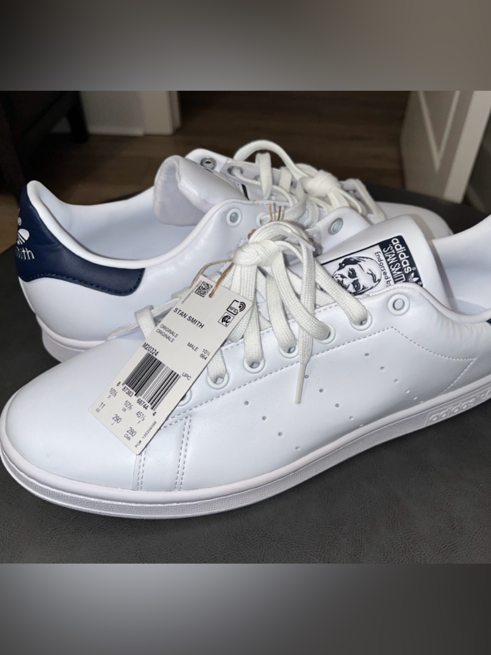 Adidas Originals Stan Smith Leather Sneakers Core White Navy Men’s Size 11 NEW